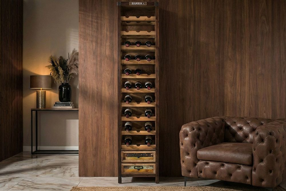 Authentisches Weinregal BODEGA 190cm natur Pinienholz Flaschenregal Schubladen