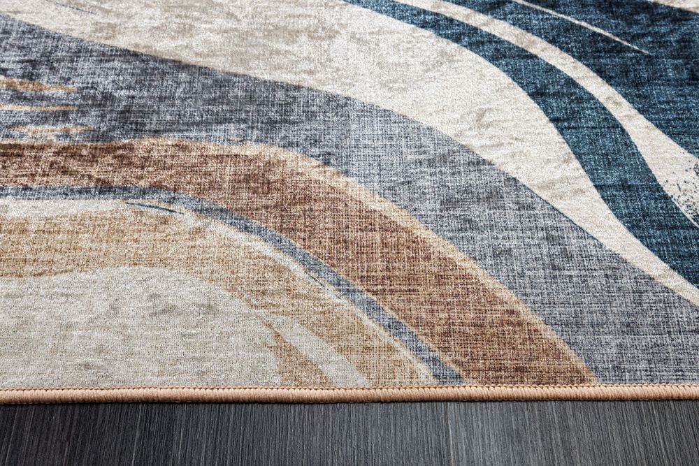 Moderner XXL Teppich EARTH 350x235cm braun beige blau Flachgewebe Indoor-Teppich