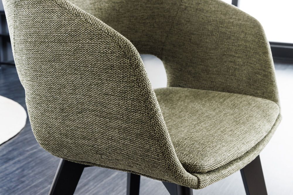 Design Stuhl NORDIC STAR grün Strukturstoff Massivholz schwarz mit Armlehne gepolstert