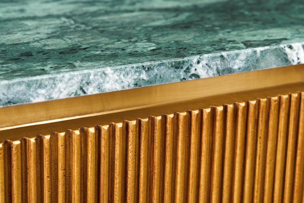 Design TV-Board VENEZIANO 160cm messing grün Marmorplatte Mangoholz Retro