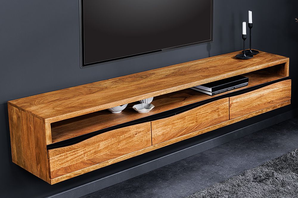 Hängendes TV-Lowboard MAMMUT 160cm braun Akazie honey finish Massivholz Baumkante