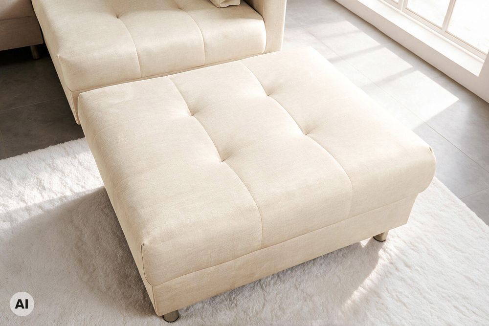 Moderne Wohnlandschaft KENT 220cm champagner beige Vogue Velours Samt Federkern mit Hocker