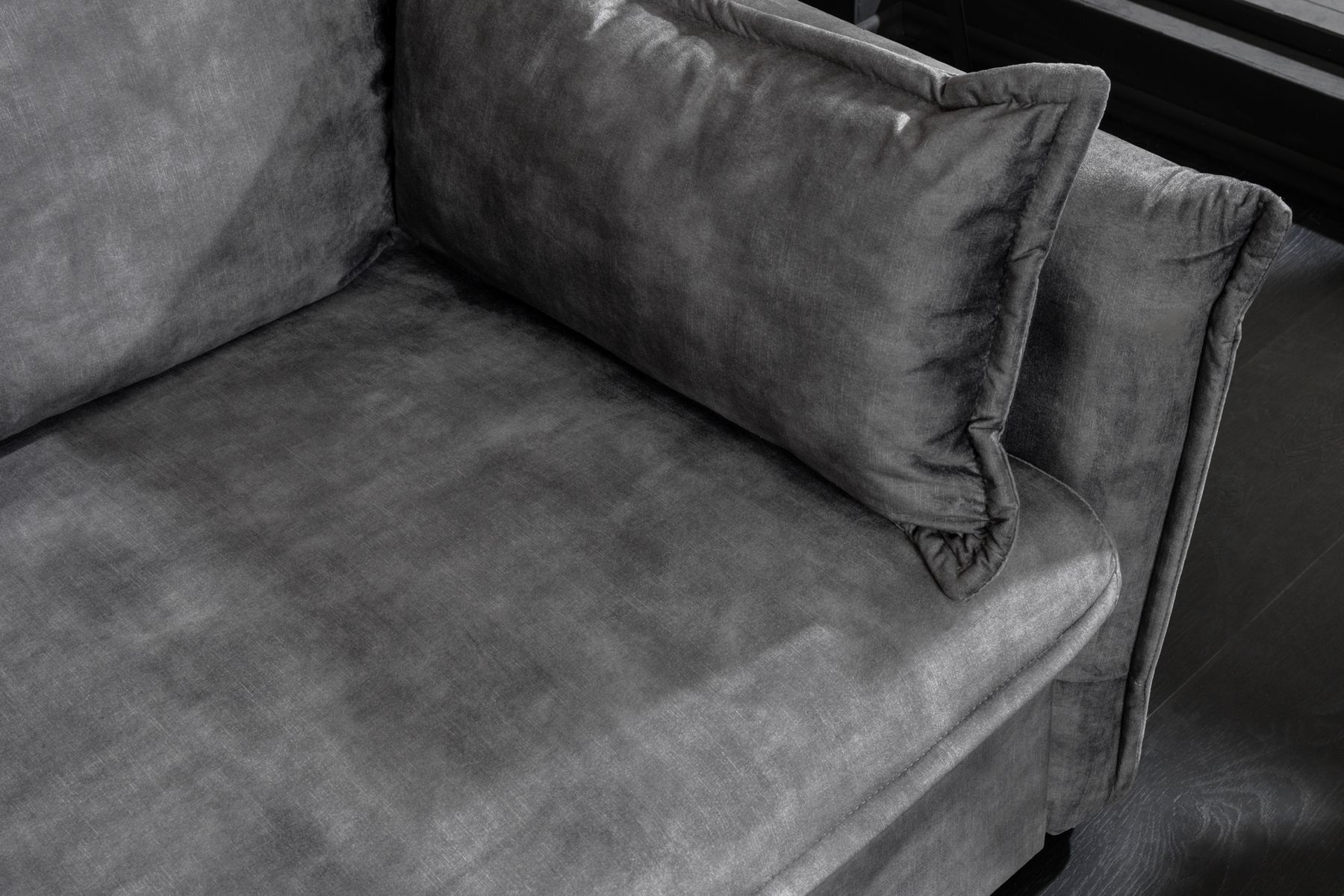 XXL Sofa mit Schlaffunktion APARTMENT grau Samt inkl. Bettkasten und Kissen