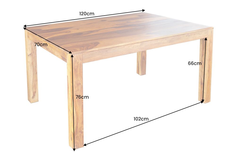 Massivholz Esstisch PURE 120cm braun Sheeshamholz stone finish einzigartige Maserung