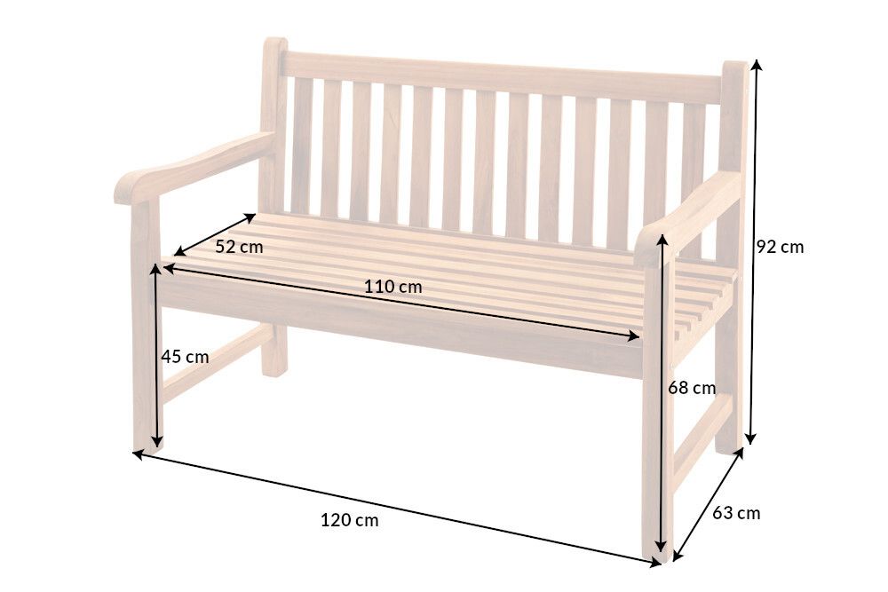 Outdoor Gartenbank EMPIRE TEAK 120cm natur Massivholz