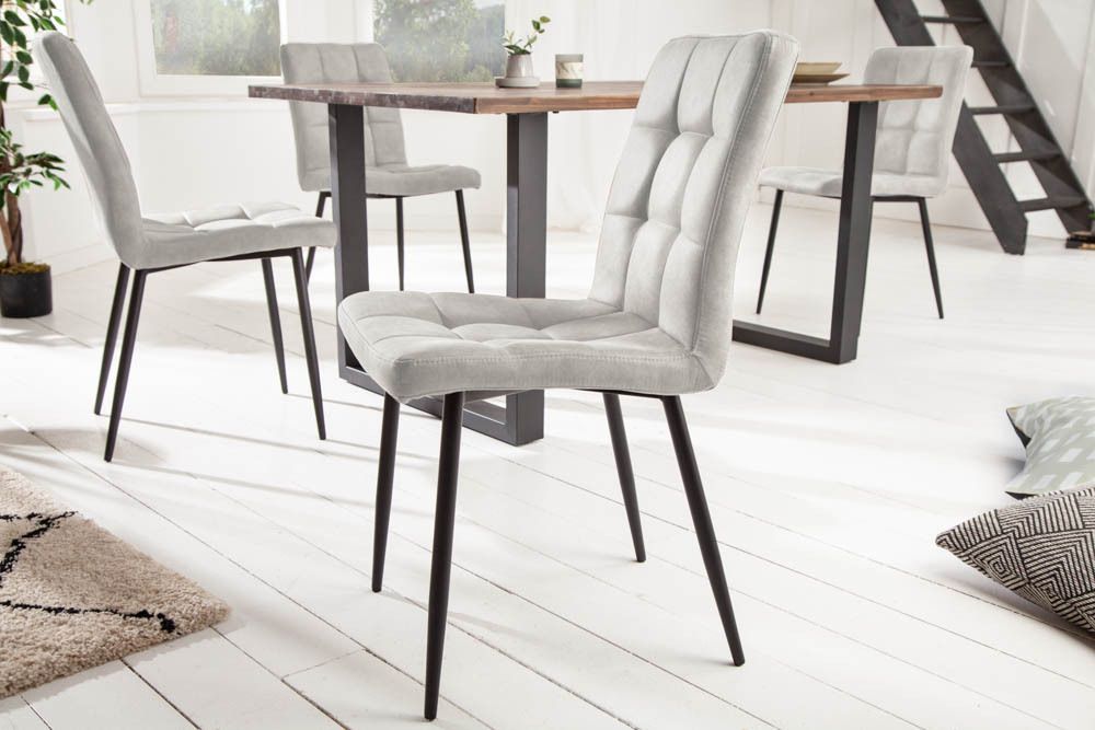 Retro Design Stuhl MODENA stone grau mit Ziersteppung