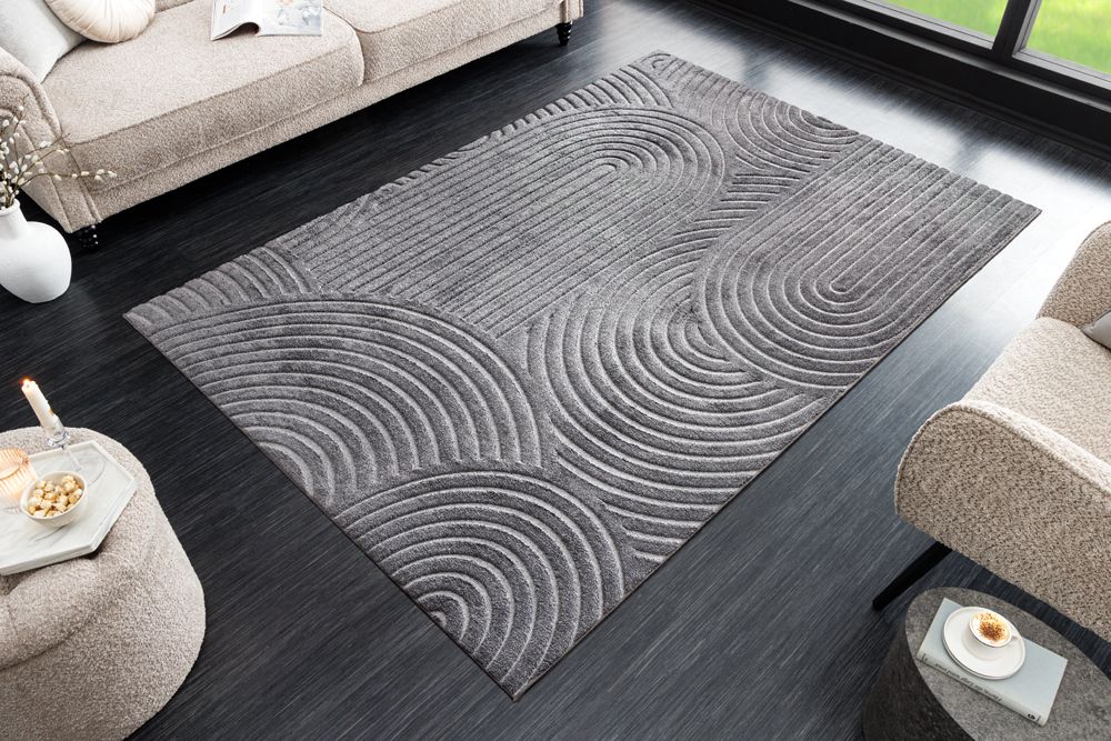 3D strukturierter Kurzflor Teppich ART DECO 230x160cm grau Hoch-Tief-Effekt