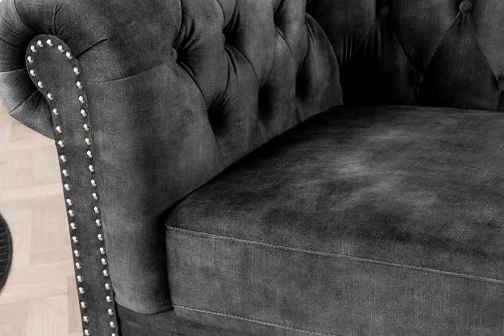 Barocker Sessel CHESTERFIELD grau Samt Federkern mit Knopfheftung
