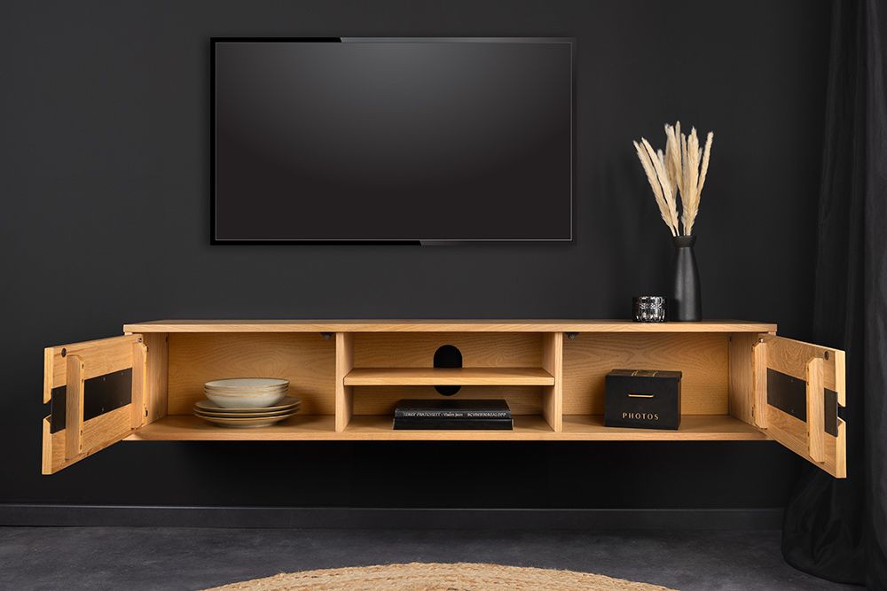 Hängendes TV-Lowboard LIVING EDGE 160cm natur schwarz Wildeiche geölt Baumkante