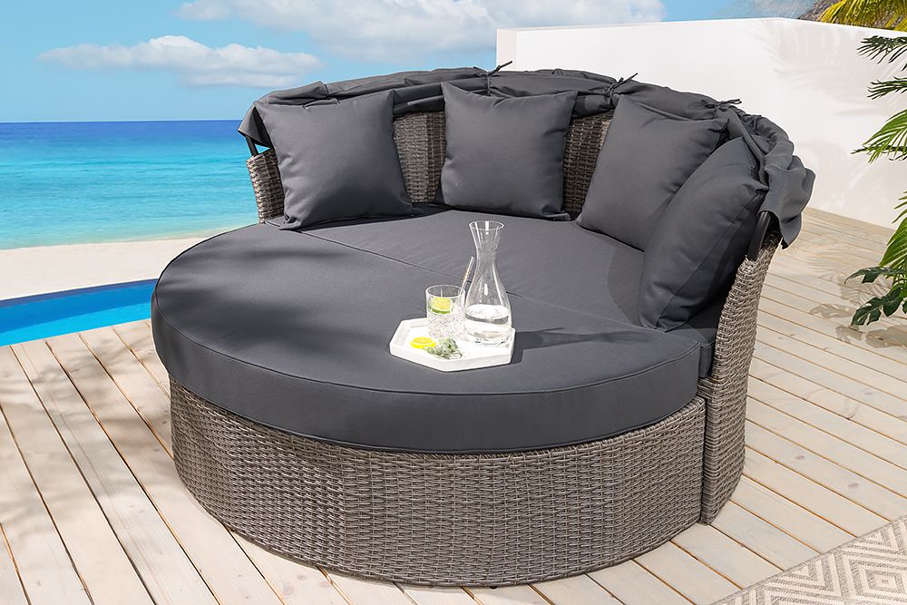 Outdoor Sonneninsel PLAYA LIVING 165cm grau Polyrattan Aluminium inkl. Kissen wetterfest