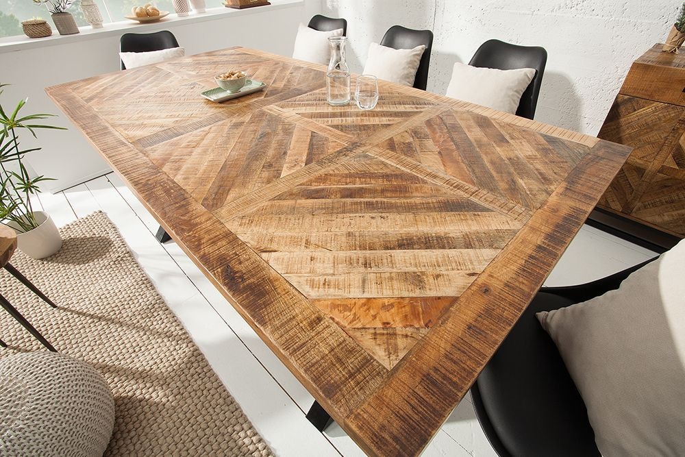 Massiver Esstisch INFINITY HOME 160cm natur schwarz Mangoholz Industrial Design X-Gestell