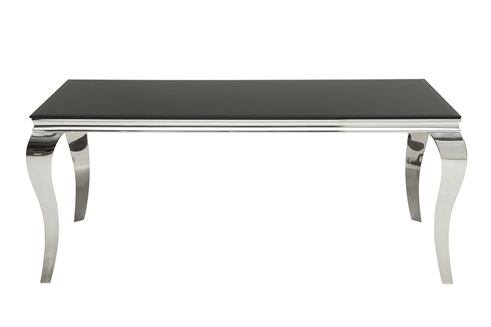 Eleganter Design Esstisch MODERN BAROCK 180cm schwarz Edelstahl Opalglas Tischplatte