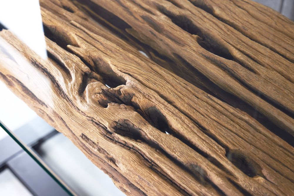 Design Konsolentisch BARRACUDA 150cm recyceltes Teakholz Glas Industrial