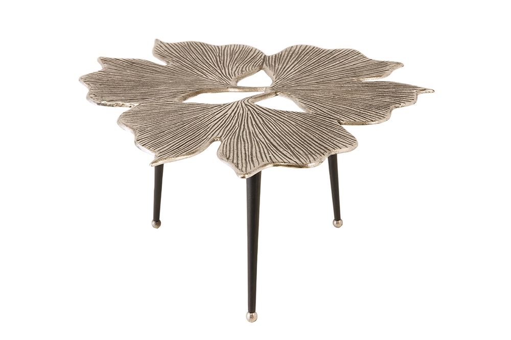 Dekorativer Couchtisch GINKGO LEAFS 75cm silber handmade Metall
