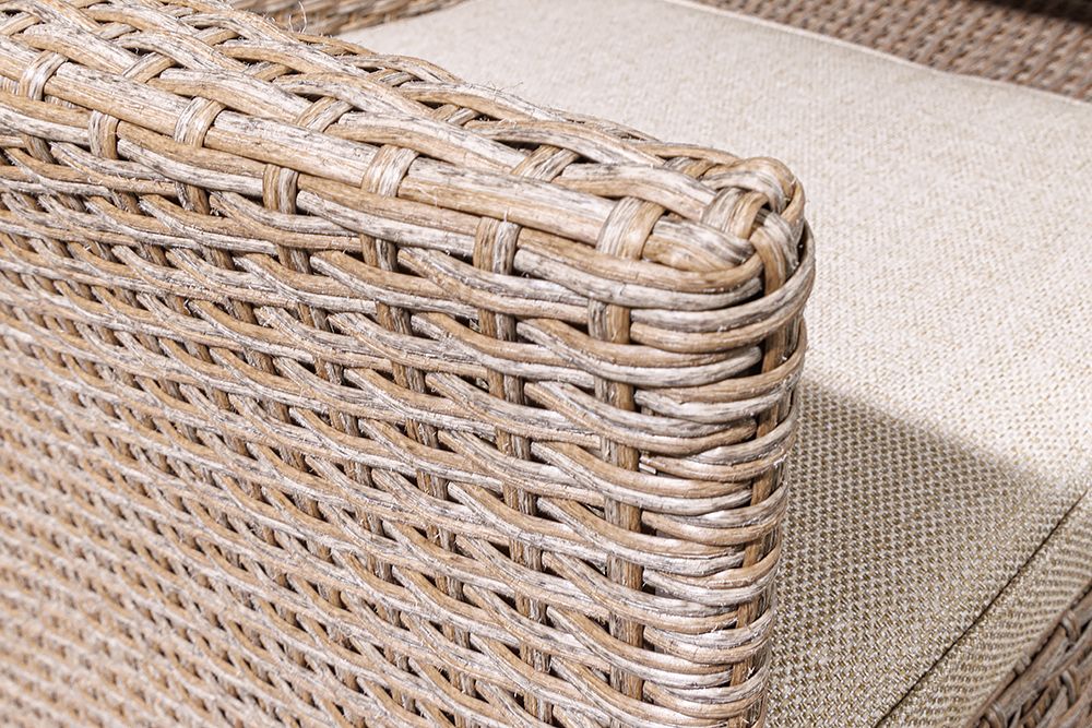 Moderne Gartenbank PORTOFINO 140cm natur beige Polyrattan Sitzbank mit Tisch wetterfest