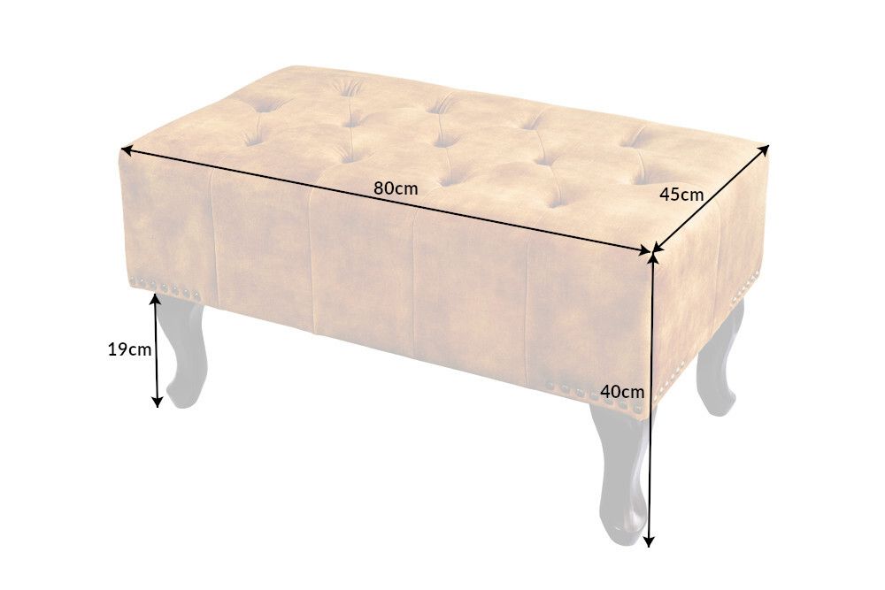 Design Fußhocker CHESTERFIELD 80cm senfgelb Samt Knopfheftung Nietenbesatz