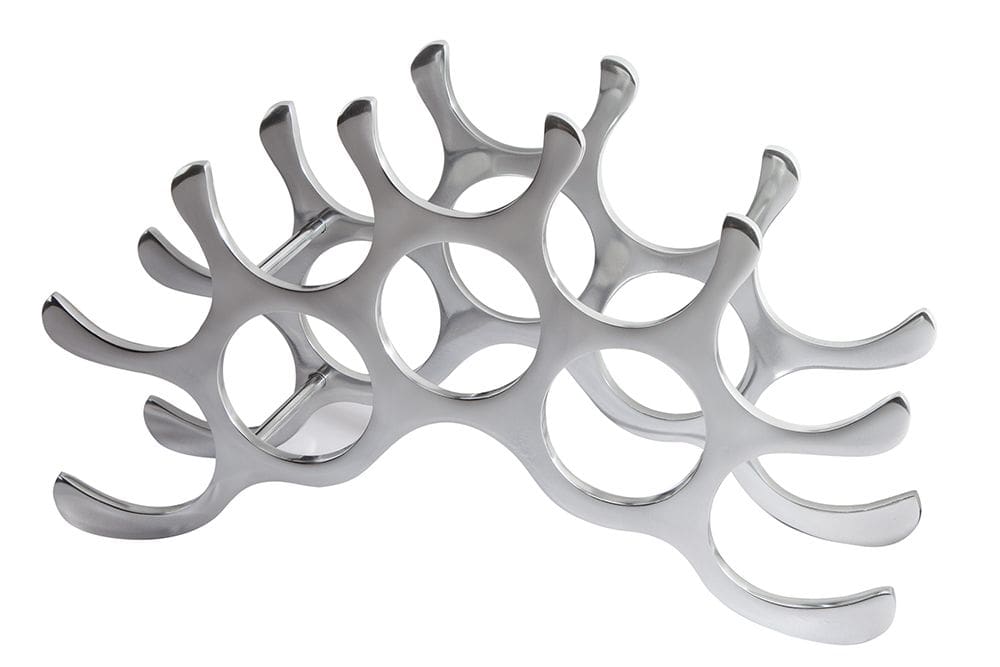 Modernes Weinregal FLAME 48cm silber für 10 Flaschen Flaschenhalter