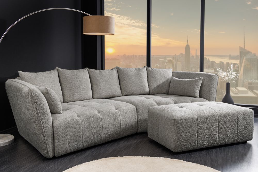 Modernes Big Sofa ROYAL 295cm grau Bouclé Federkern XXL-Couch inkl. Kissen