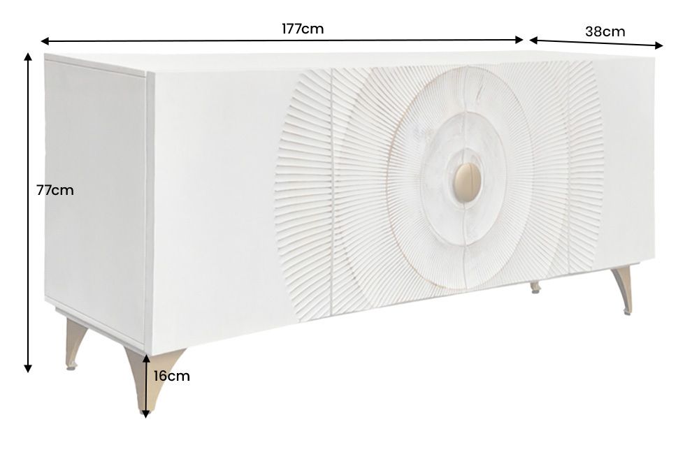 Handgearbeitetes Sideboard GOLDEN SUNSET 180cm weiß gold Mangoholz Metallbeine