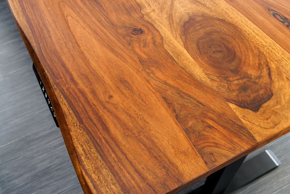 Höhenverstellbarer Schreibtisch MAMMUT 160cm natur Sheesham Massivholz Baumkante