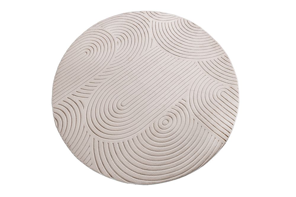 Runder 3D strukturierter Kurzflor Teppich ART DECO 230cm beige creme Hoch-Tief-Effekt