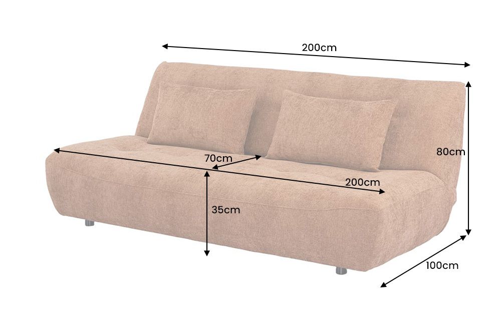 Modernes Schlafsofa ELYPSE 200cm rostbraun Chenillestoff 3-Sitzer Couch inkl. Kissen