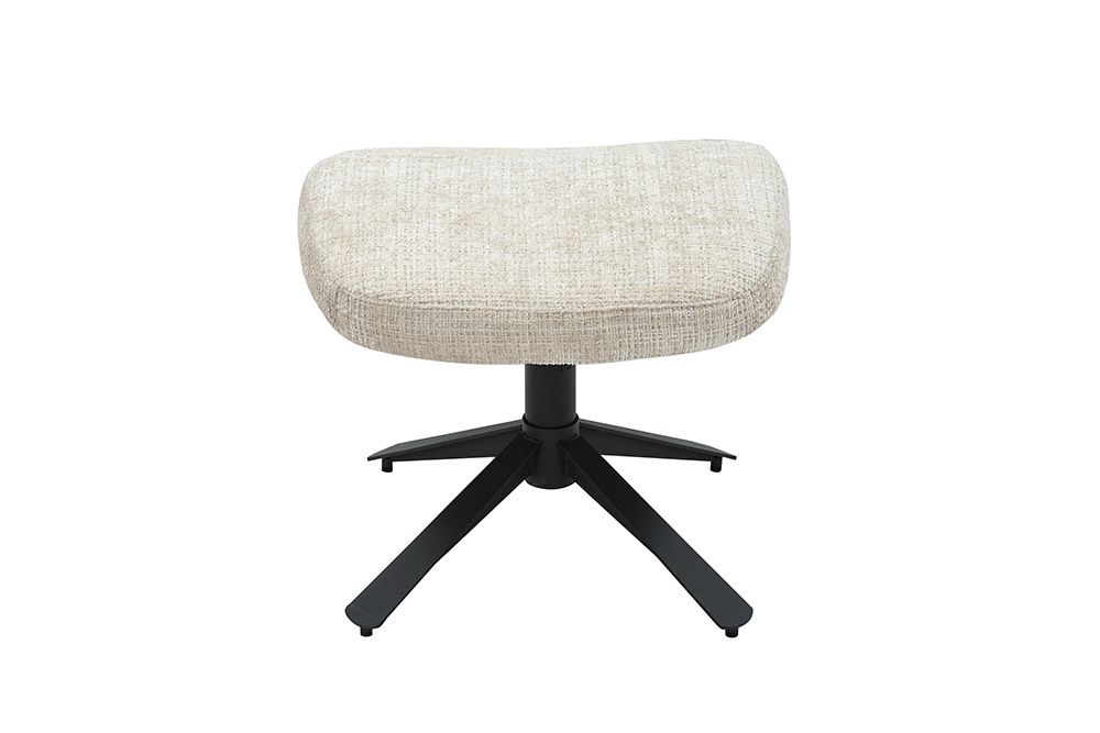 Drehbarer Hocker CLOUD champagner beige Chenillestoff schwarz Metall Fußhocker