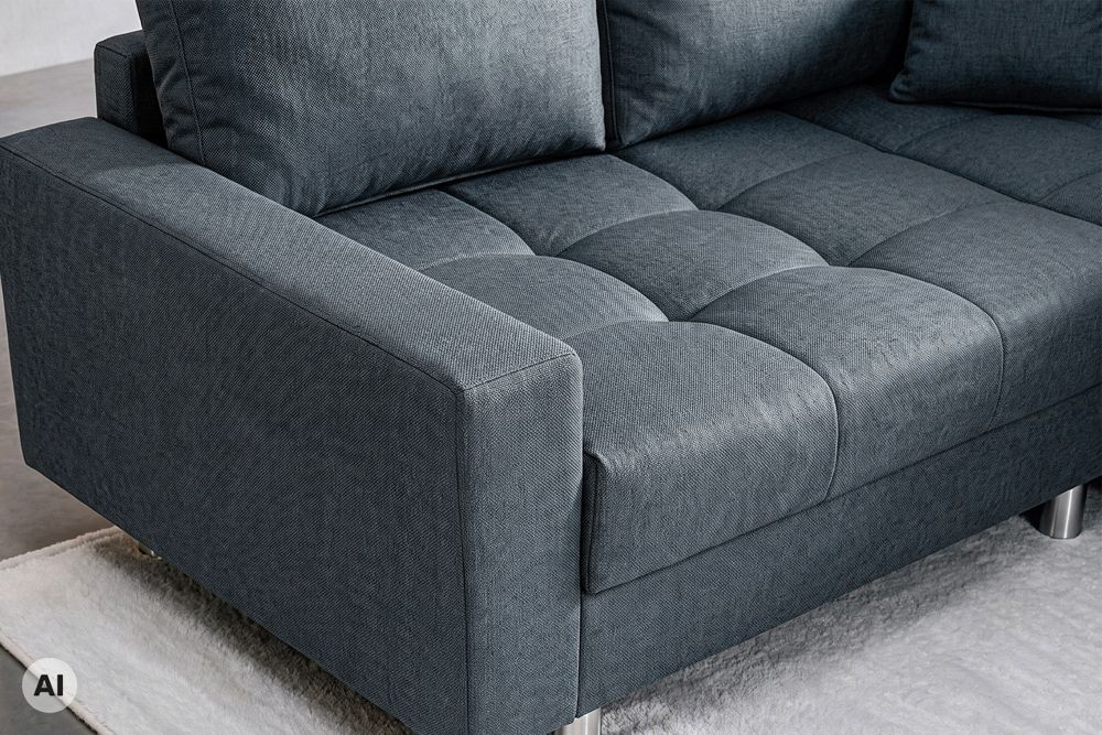 Moderne Wohnlandschaft KENT 220cm anthrazit Ecksofa Federkern inkl. Hocker und Kissen