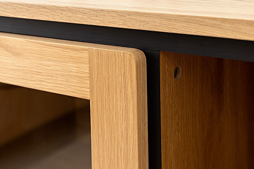 Modernes Highboard ATELIER 140cm natur Eiche schwarz Metall sechs Fächer