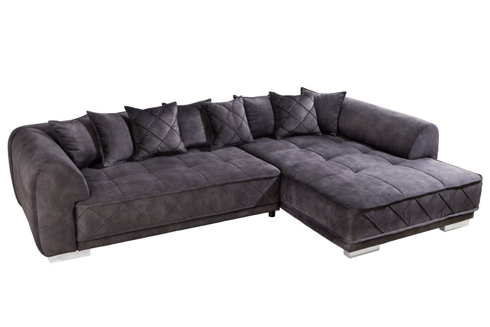 Modernes XXL Ecksofa DECADENCIA 320cm dunkelgrau Samt inkl. Kissen Bigsofa