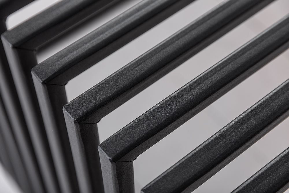 Massivholz Couchtisch ARCHITECTURE 100cm Eiche geölt schwarzes Metallgestell