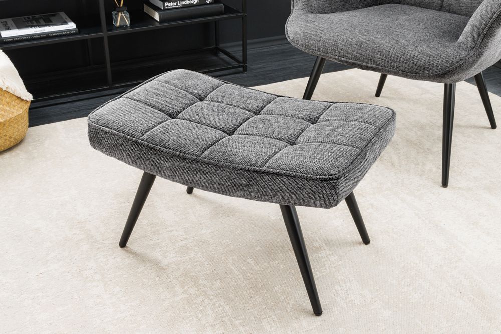 Moderner Hocker SCANDINAVIA grau Strukturstoff Metallbeine Fußhocker