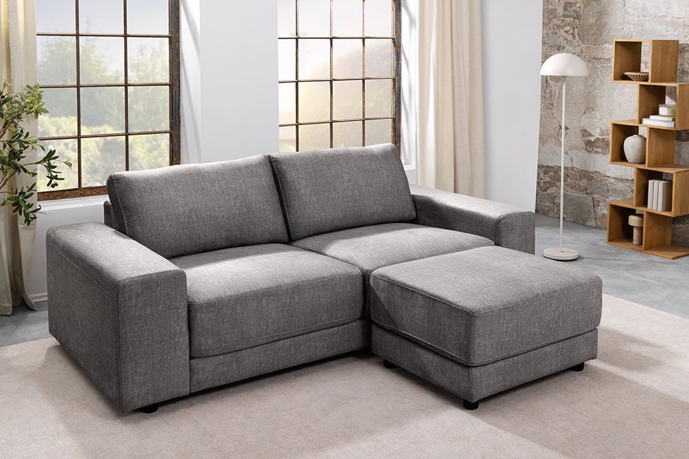 Moderner Hocker LOFT 75cm grau Vogue Velours Samt Nosagfederung Taschenfederkern