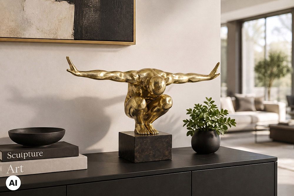 Deko-Figur HIGH DIVER 50cm gold schwarz handmade Athleten-Skulptur