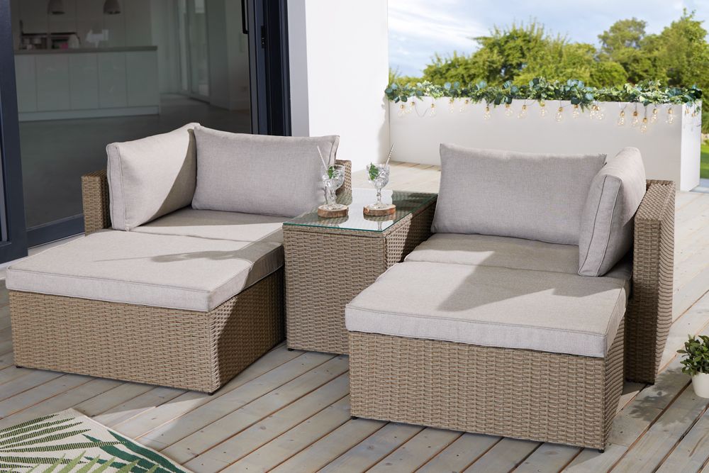 Outdoor Gartenlounge Set XXL MODULAR natur Polyrattan Sitzgruppe wetterfest inkl. Kissen