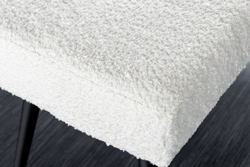 Design Sitzbank BOUTIQUE 100cm weiß Bouclé schwarze Metallbeine Polsterbank