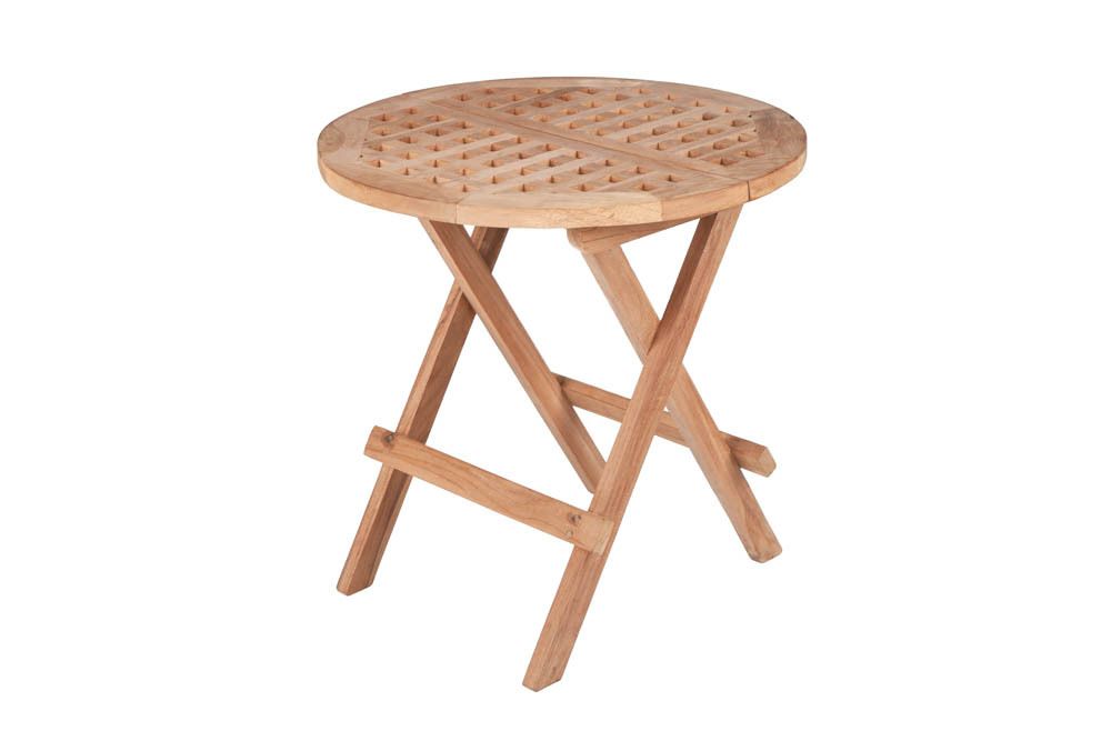 Wetterfester Beistelltisch EMPIRE TEAK 50cm Massivholz rund klappbar Outdoor Gartentisch