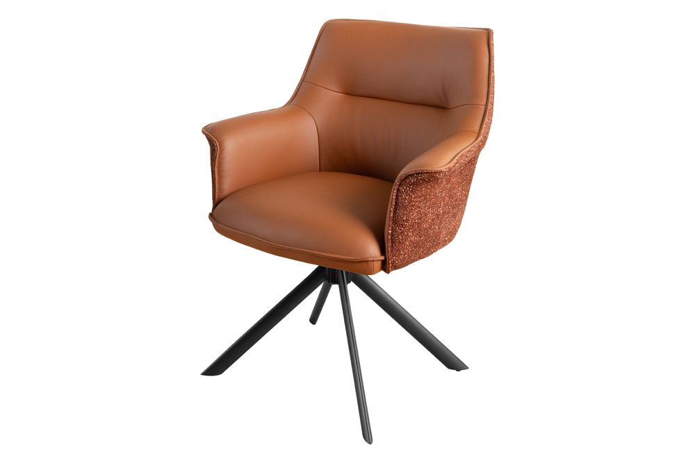 Drehbarer Stuhl LE GRAND cognac Echtleder Strukturstoff schwarzes Metallgestell
