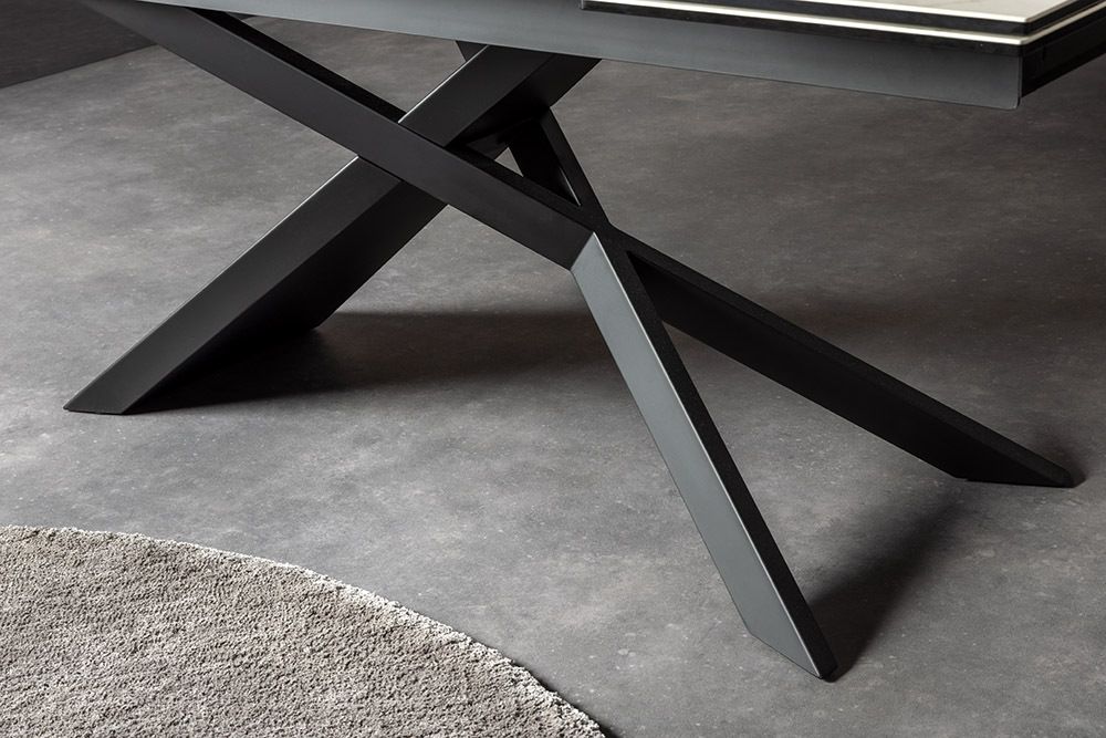 Ausziehbarer Esstisch EUPHORIA 180-220-260cm weiß Carrara Oro Keramik schwarz Metall