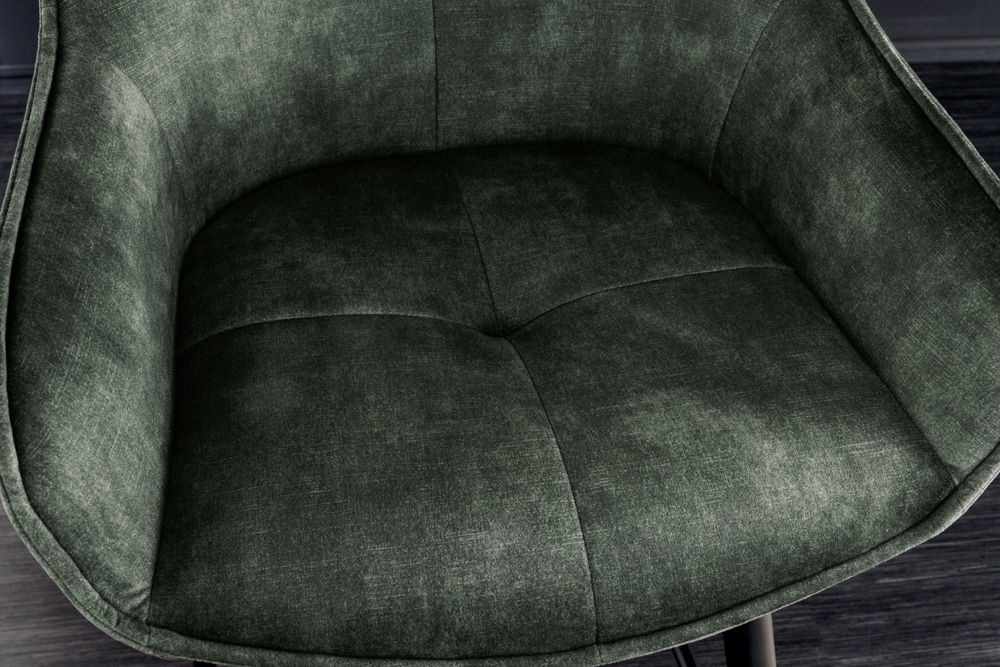Design Barhocker EUPHORIA dunkelgrün Samt schwarze Metallbeine Barstuhl mit Lehne