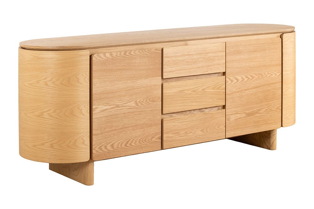 Modernes Sideboard OAK GRAIN 160cm natur Eichenholz vier Fächer mit drei Schubladen