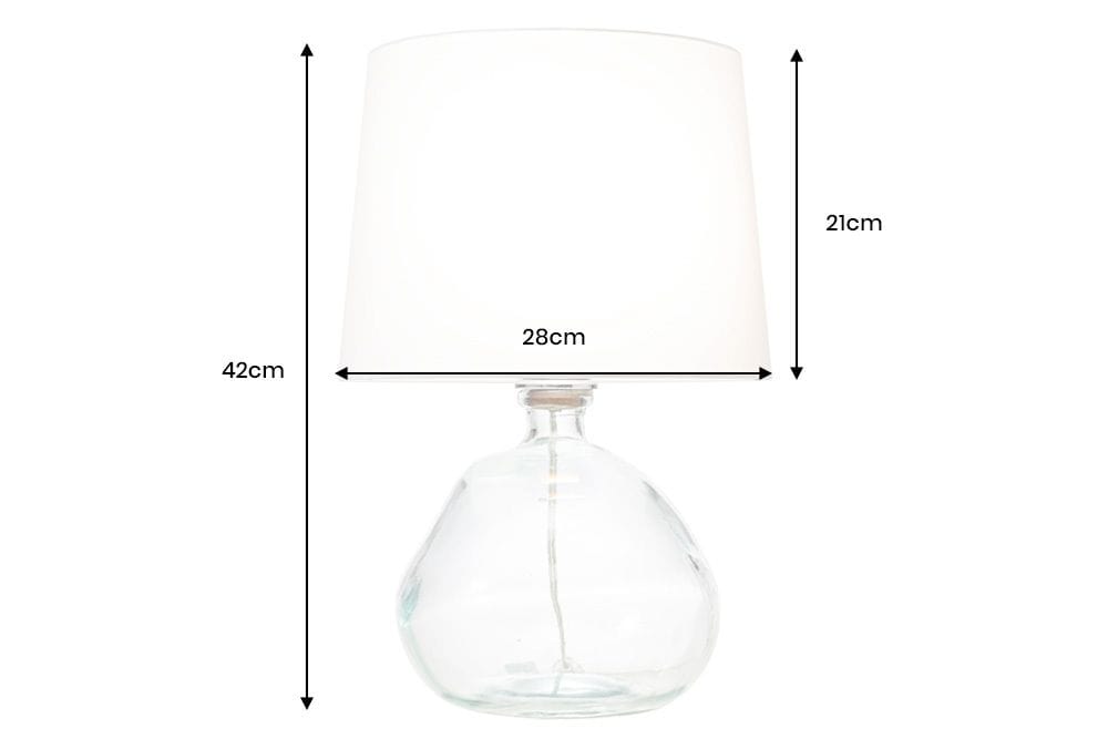 Moderne Tischlampe CLASSIC 45cm transparent recyceltes Glas weiß Stoffschirm » Jetzt kaufen