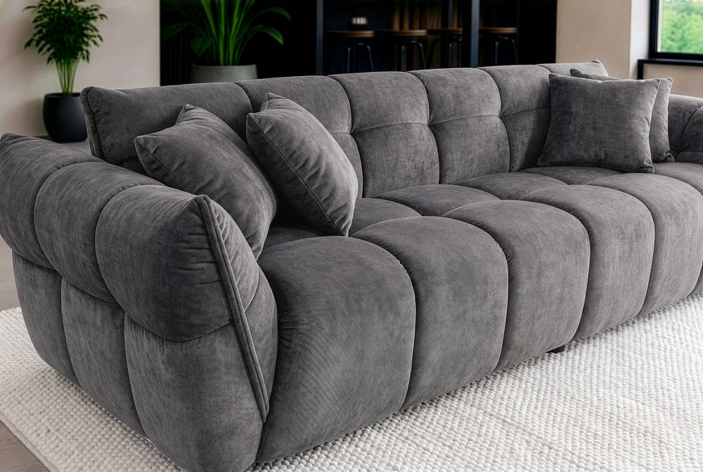 XXL Sofa CLOUD 260cm grau Vogue Samtstoff Bigsofa Federkern inkl. Kissen