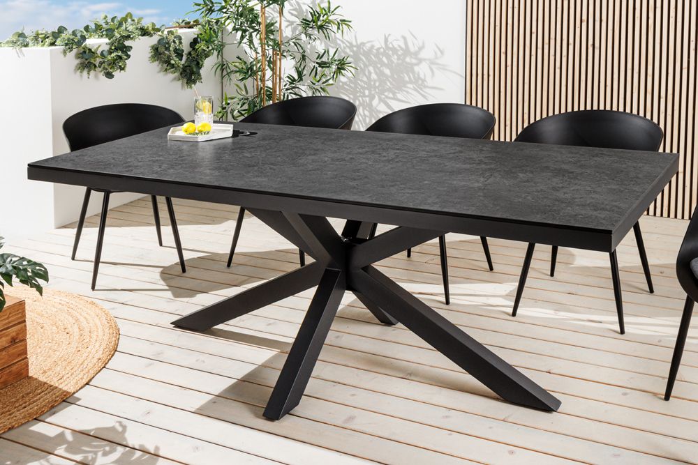 In- und Outdoor Esstisch GALAXIE 180cm anthrazit Keramik Aluminium Gartentisch
