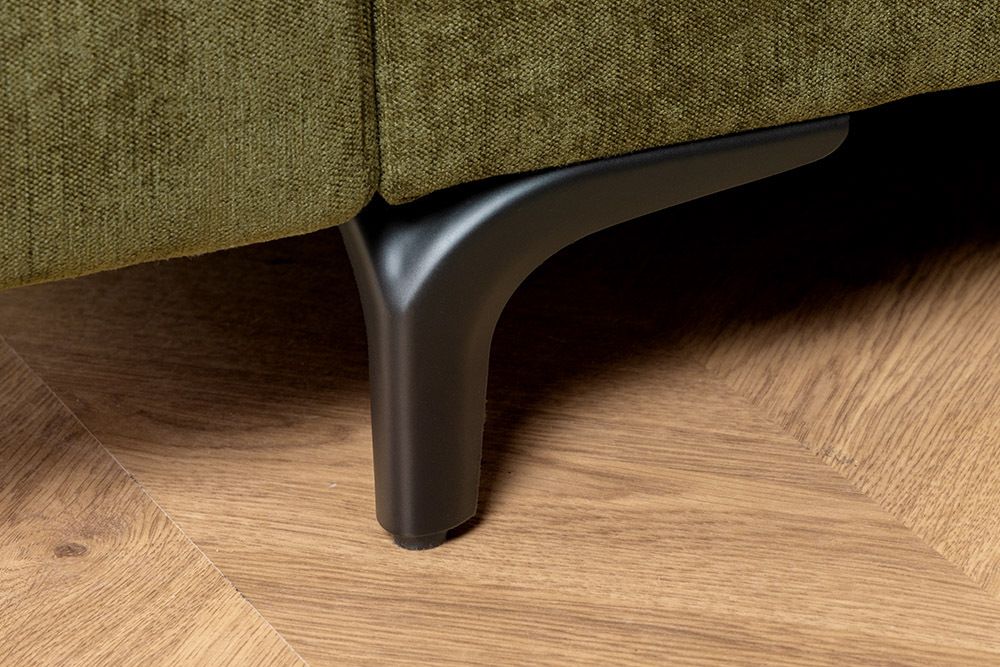 Ecksofa KENT 220cm grün Bicolor Chenille Federkern inkl. Hocker und Kissen