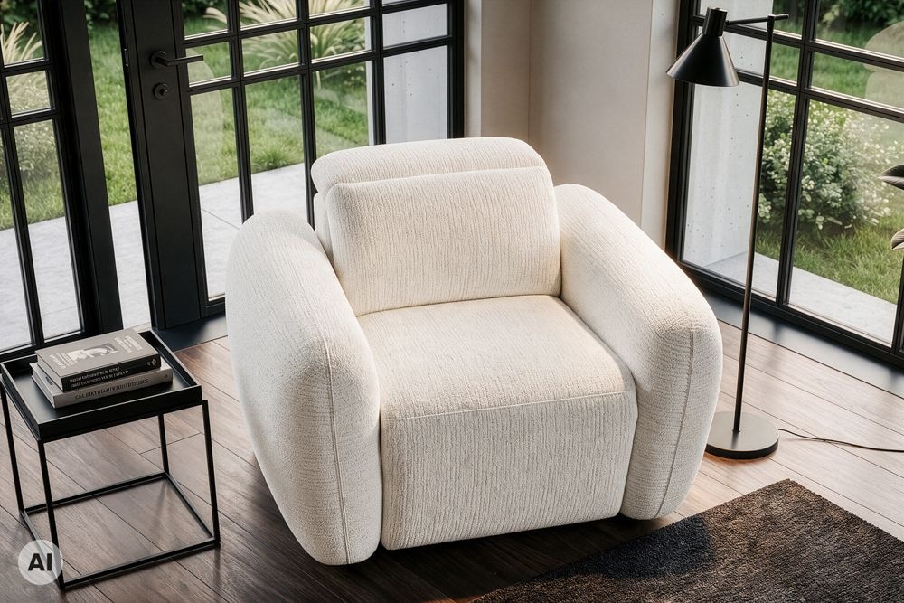 Sessel MILANO 110cm beige Bouclé Tweed Soft elektrisch verstellbare Fuß- und Kopfstütze