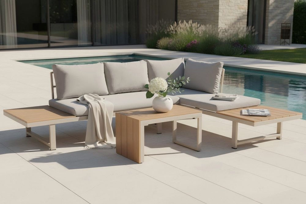 Wetterfestes Gartenmöbel Set IBIZA MODULAR LOUNGE 250cm champagner greige Aluminium