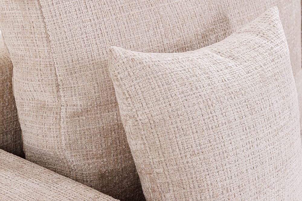 Modernes Ecksofa KENT 220cm champagner beige Chenille Cremona Federkern Wohnlandschaft mit Hocker