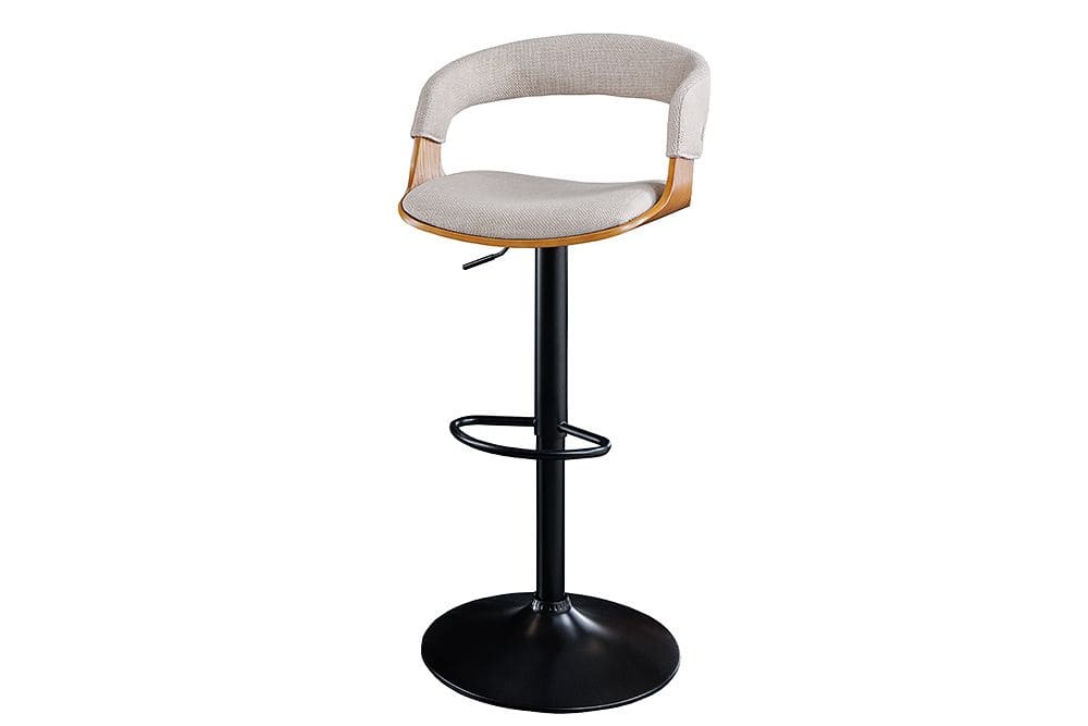 Retro Barhocker MANHATTAN beige Strukturstoff Eschenholz drehbar höhenverstellbar