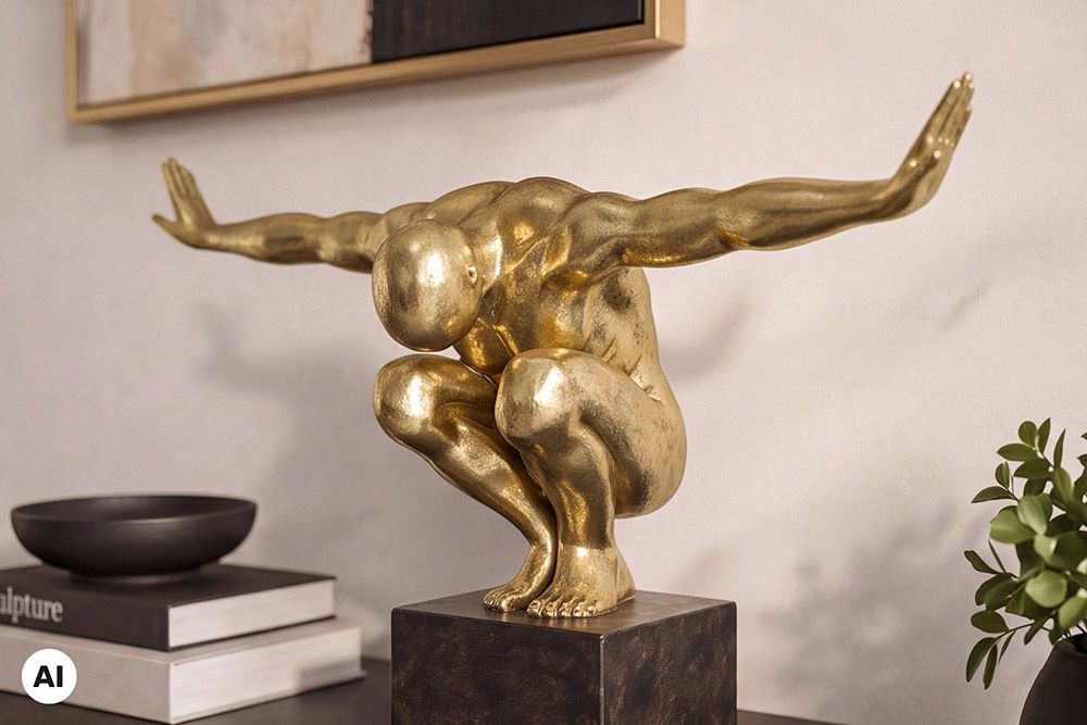 Deko-Figur HIGH DIVER 50cm gold schwarz handmade Athleten-Skulptur